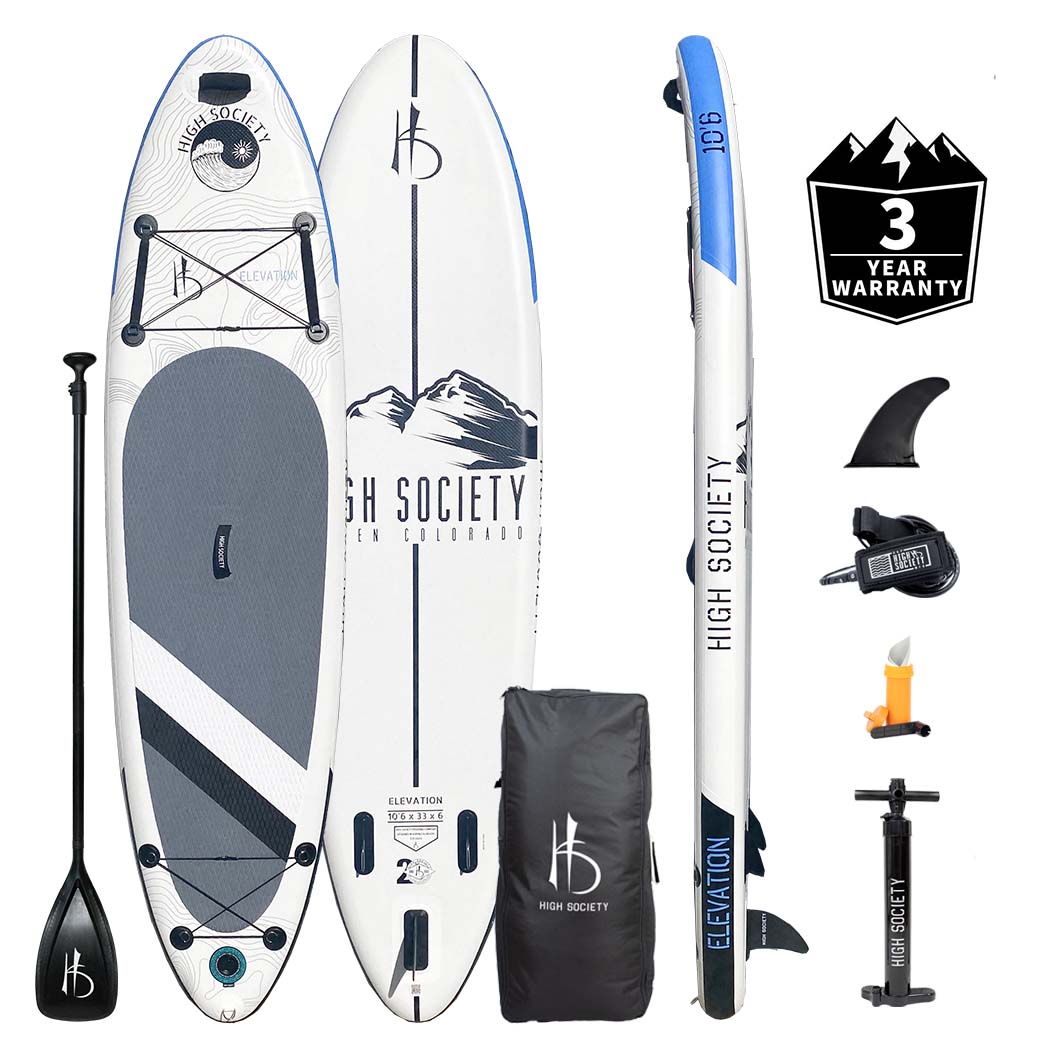 Elevation inflatable stand up paddle board package with included accessories