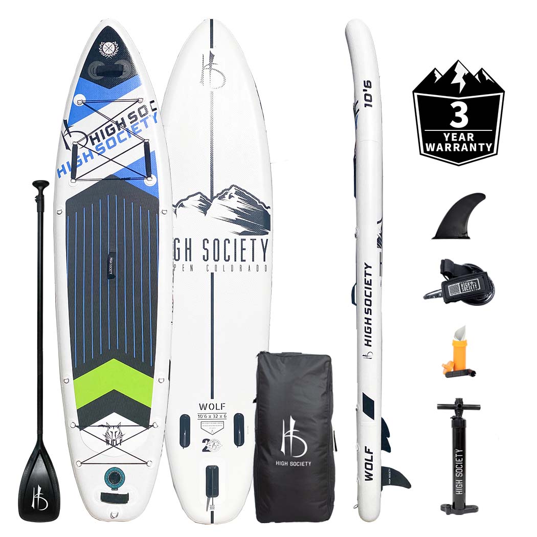 Wolf inflatable stand up paddle board package with included accessories
