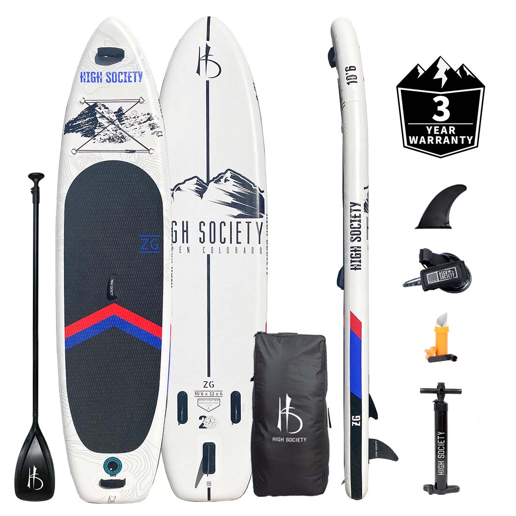 ZG inflatable stand up paddle board package with included accessories