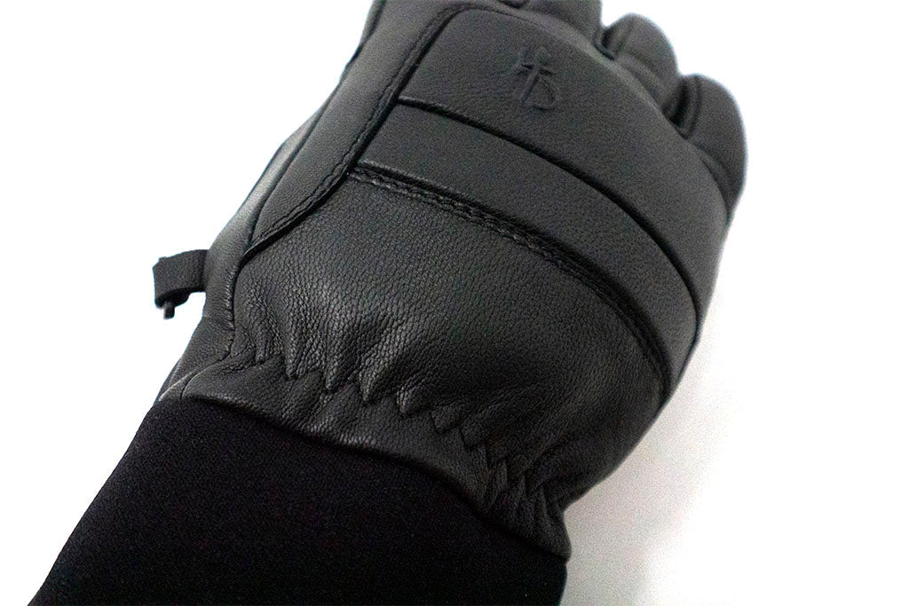 Wrist detail on black leather glove