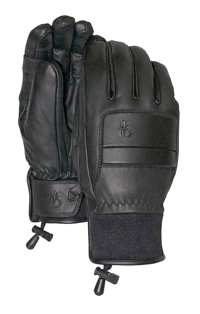 Front and back of black leather gloves