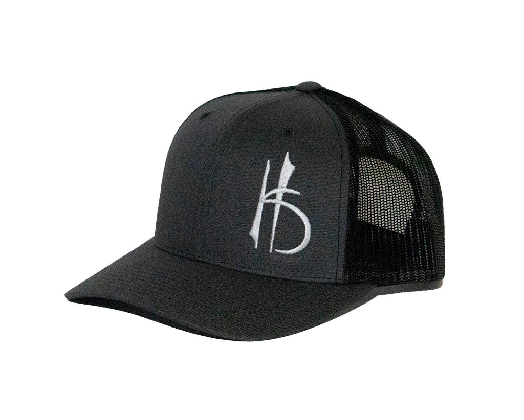 Grey and black snap back hat